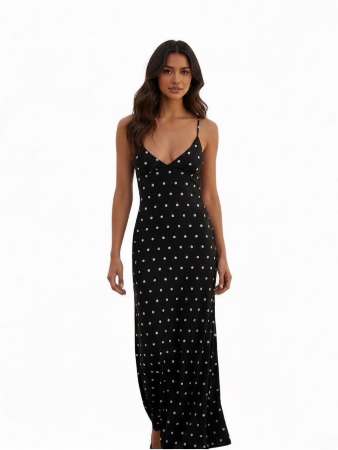 Princess Polly Glass Half Full White And Black Polka Dot Maxi Dress